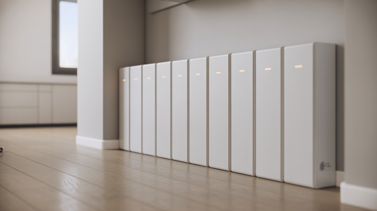 Wall-mounted battery modules in modern home