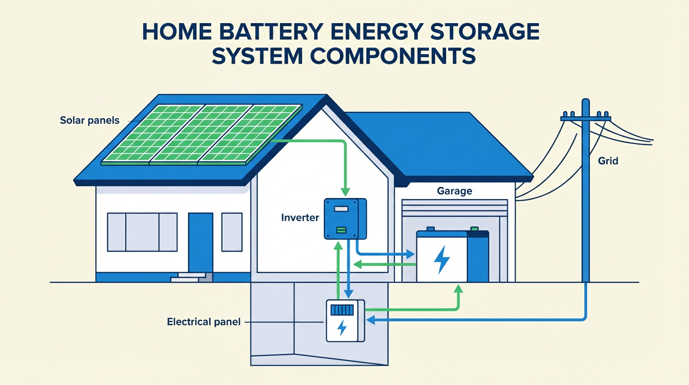 Components of a home battery energy storage system